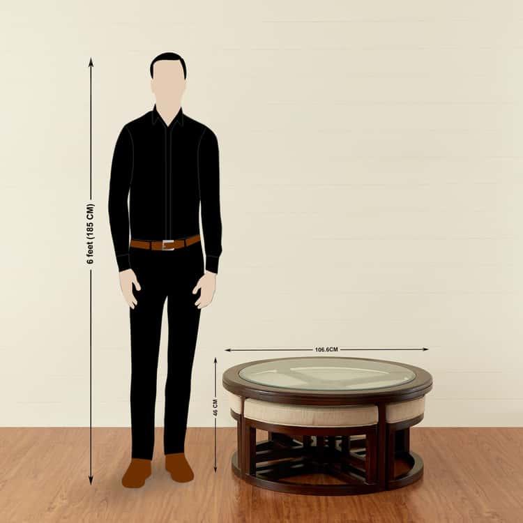 Glass Top Coffee Table with Stools - Brown