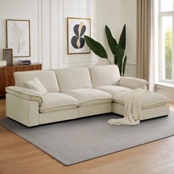 Wide L-Shaped Sofa Comfy Cloud Couch Chenille Upholstered Sofa 4 Seater Sofa For Living Room