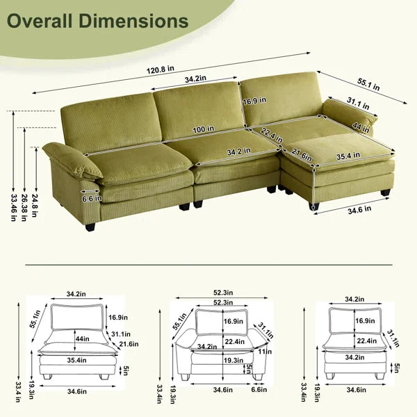 Spacious L-Shaped Sofa with Footstool – Modern Comfort Collection