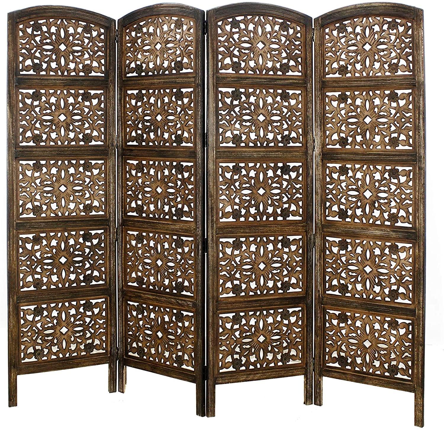 4 panel Wooden Partition Wooden Handcrafted Partition Room Divider Separator for Living Room Office Partition Screen Room Divider Wood Partitions for Home Kitchen & Office