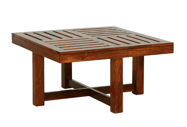 Solid Wooden Coffee Table With 4 Stools – Natural Finish