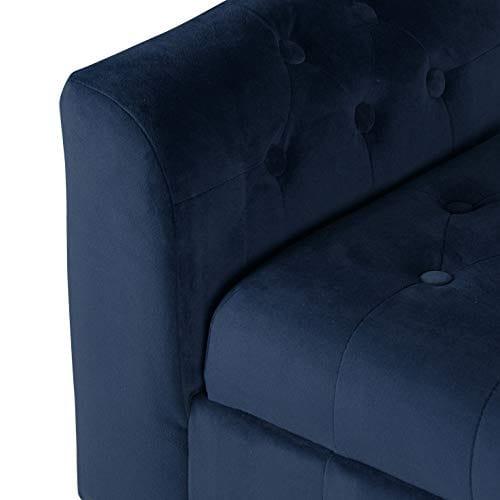 Navy Velvet Storage Bench/Settee Blue Solid Glam Foam Cherry Finish Tufted