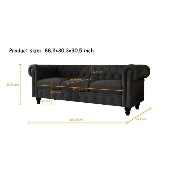 3 Seater Chesterfield Couch Furniture,Classic Velvet Upholstered Sofa with Deep Tufted Back and Scroll Arms