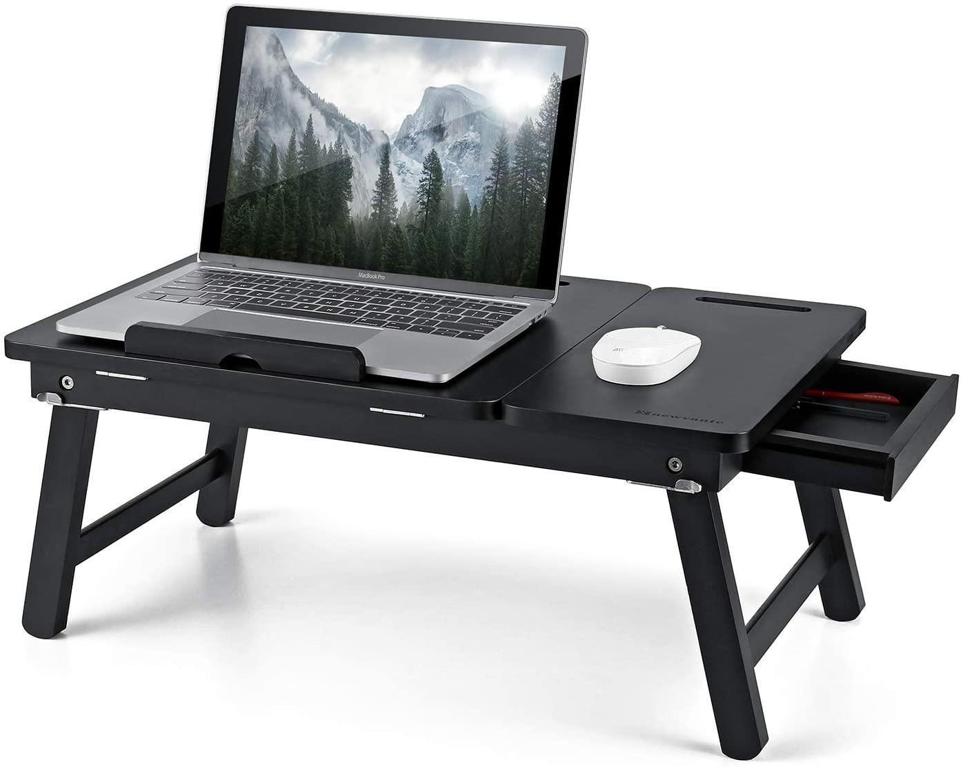 Foldable Wooden Laptop Desk Tray – With Drawer, Slots & Multi-Use Design