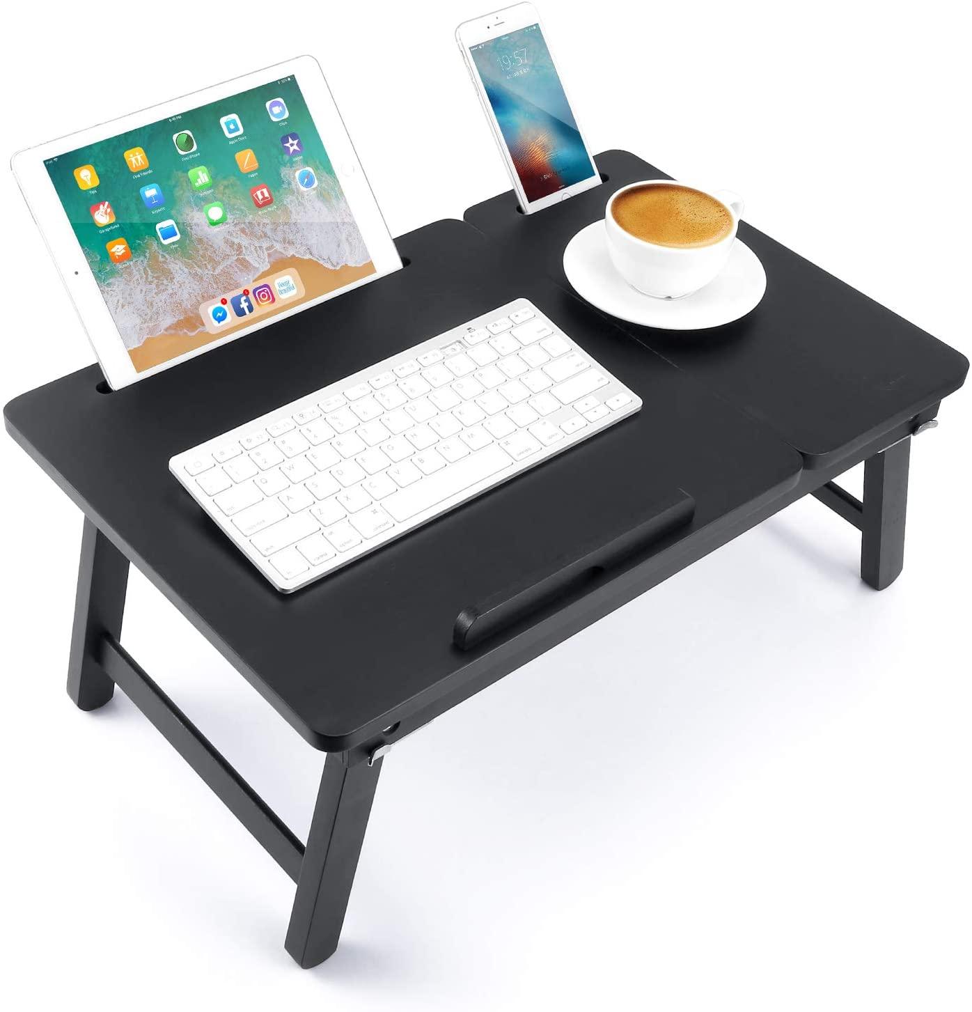 Foldable Wooden Laptop Desk Tray – With Drawer, Slots & Multi-Use Design