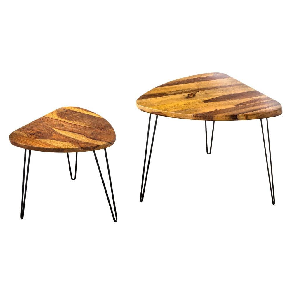Sheesham Wood Oval Shape Nested Coffee Table with Hairpin Legs in Honey Finish