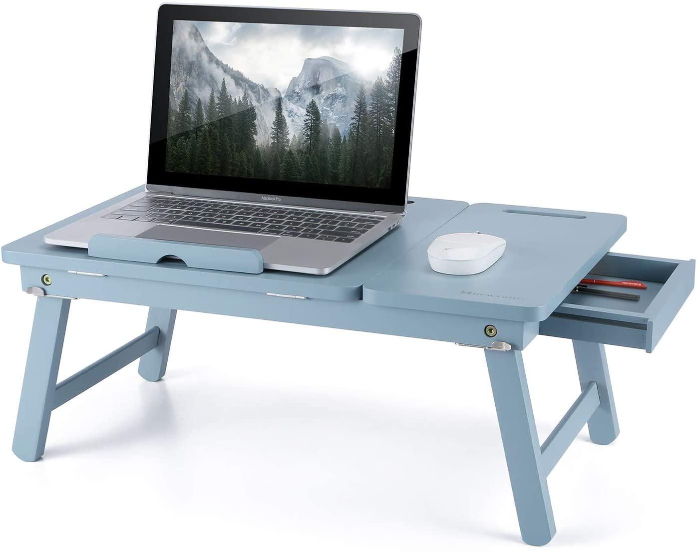 Foldable Wooden Laptop Desk Tray – With Drawer, Slots & Multi-Use Design