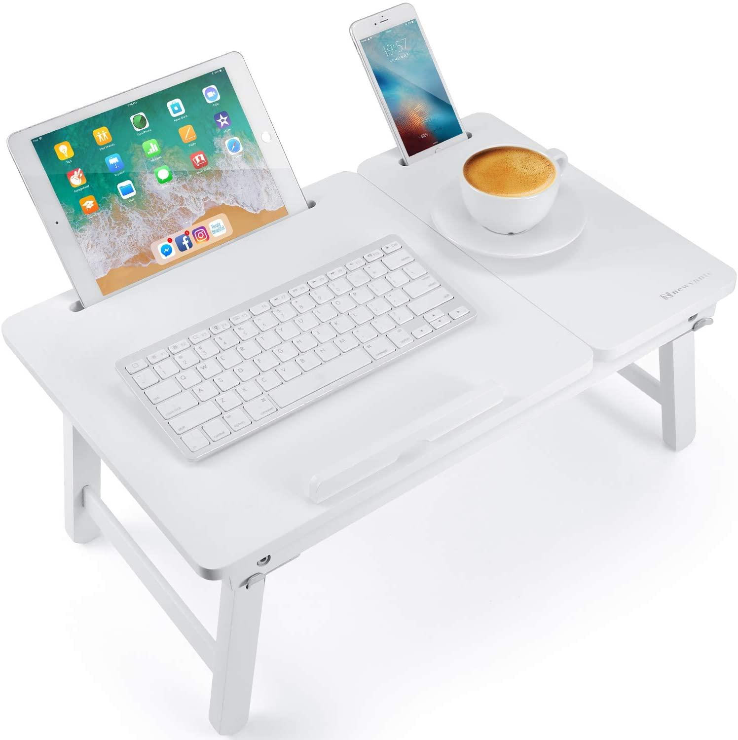 Foldable Wooden Laptop Desk Tray – With Drawer, Slots & Multi-Use Design