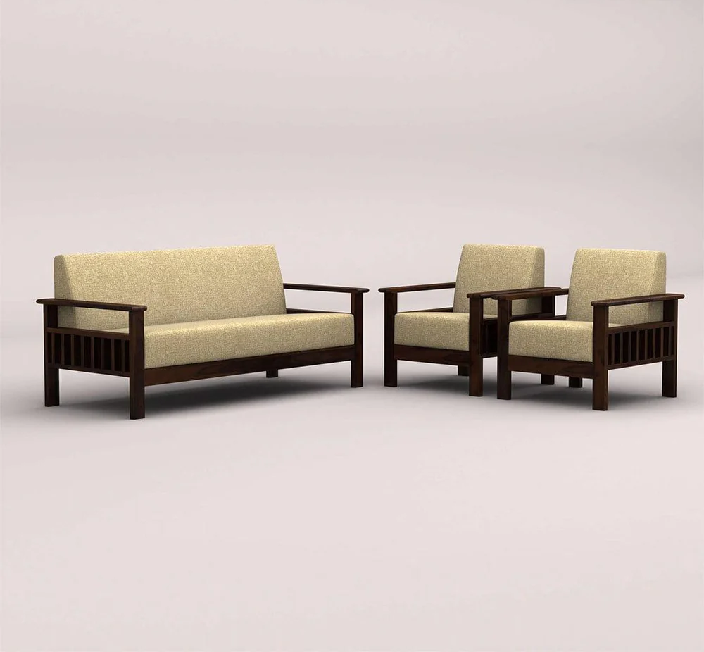 EDWIN 3+1+1 WOODEN SOFA SET (WALNUT FINISH)