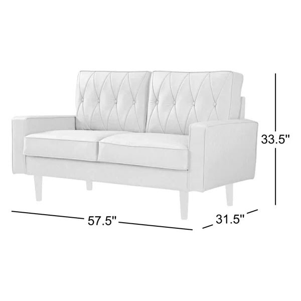 Mid-Century Faux Leather Sofa – Button Tufted with Pecan Leg