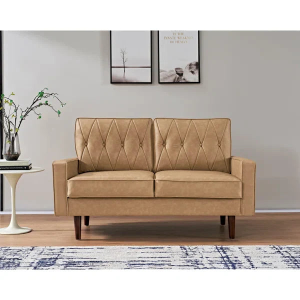 Mid-Century Modern Faux Leather Sofa