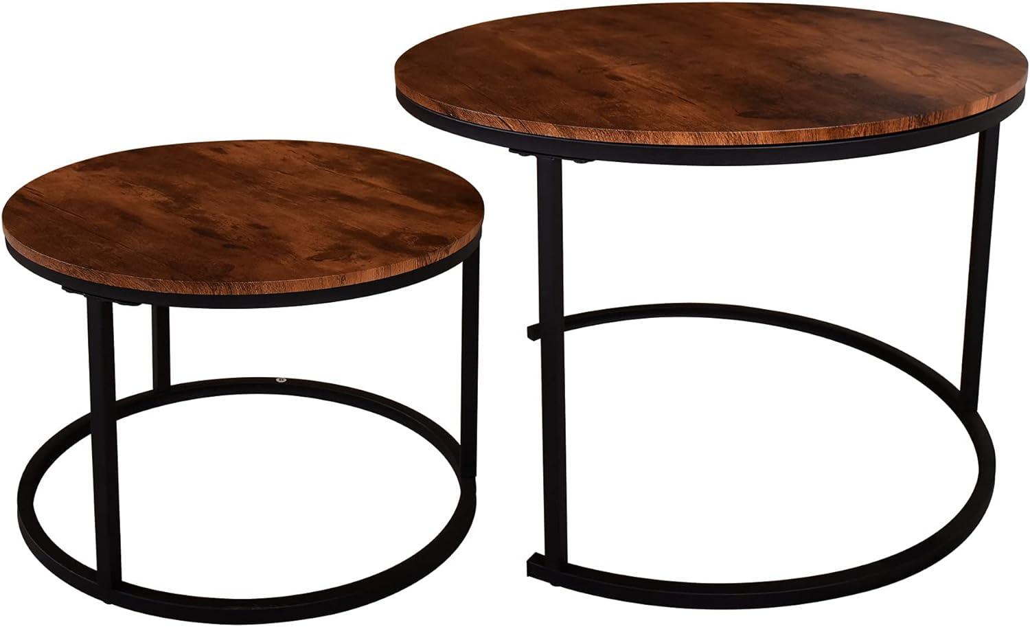 Round Nesting Coffee Table Modern Nesting Side Set of 2 End Table for Living Room Balcony Garden