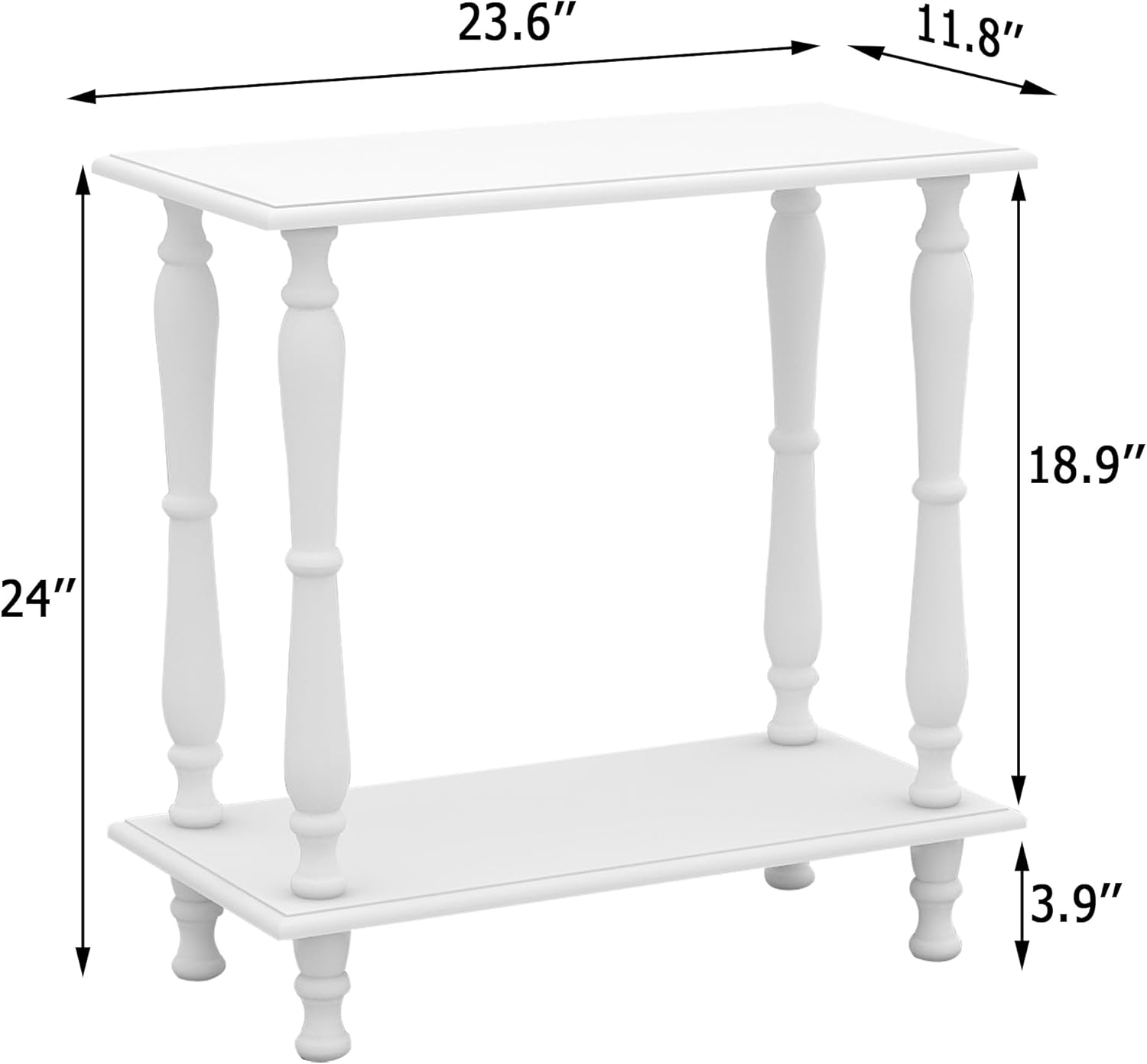 White 2-Tier Wooden Side Table – Vintage French Style for Living Room & Bedroom, Perfect for Small Spaces