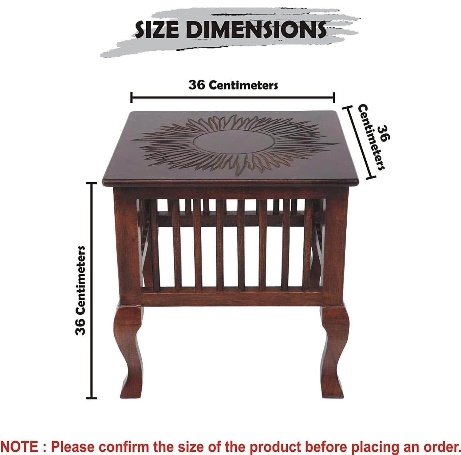 Mango Wood Walnut Finish Handmade Carving Classic Side Table for Living Room