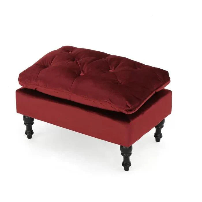Wide Velvet Tufted Rectangle Solid Footstool Ottoman