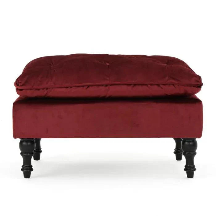 Wide Velvet Tufted Rectangle Solid Footstool Ottoman