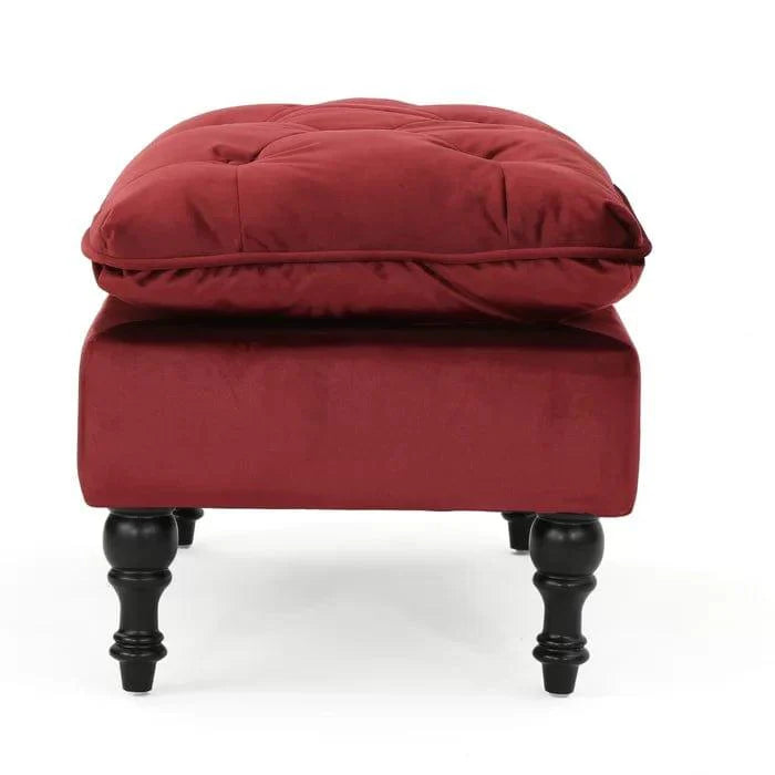 Wide Velvet Tufted Rectangle Solid Footstool Ottoman