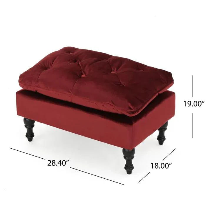 Wide Velvet Tufted Rectangle Solid Footstool Ottoman