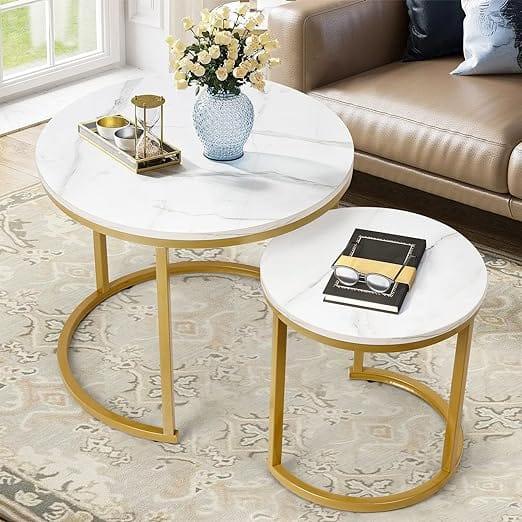Coffee Tables for Living Room - Small Round Coffee Table Set of 2 Metal Frame