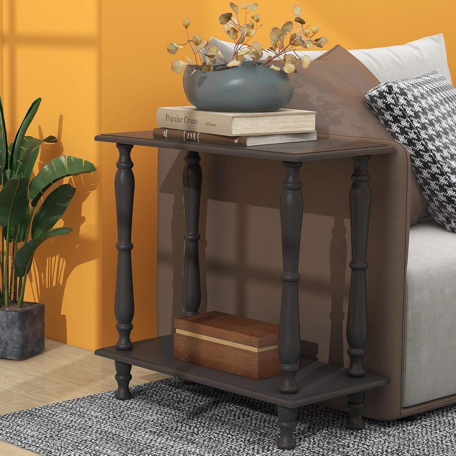 White 2-Tier Wooden Side Table – Vintage French Style for Living Room & Bedroom, Perfect for Small Spaces