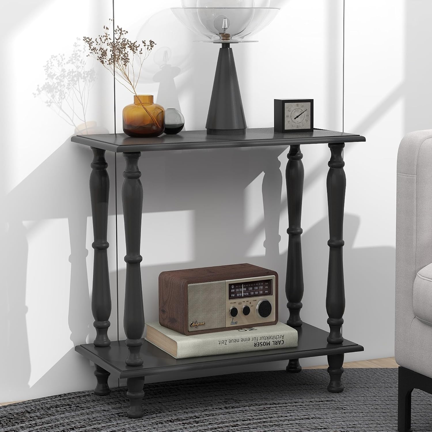 White 2-Tier Wooden Side Table – Vintage French Style for Living Room & Bedroom, Perfect for Small Spaces