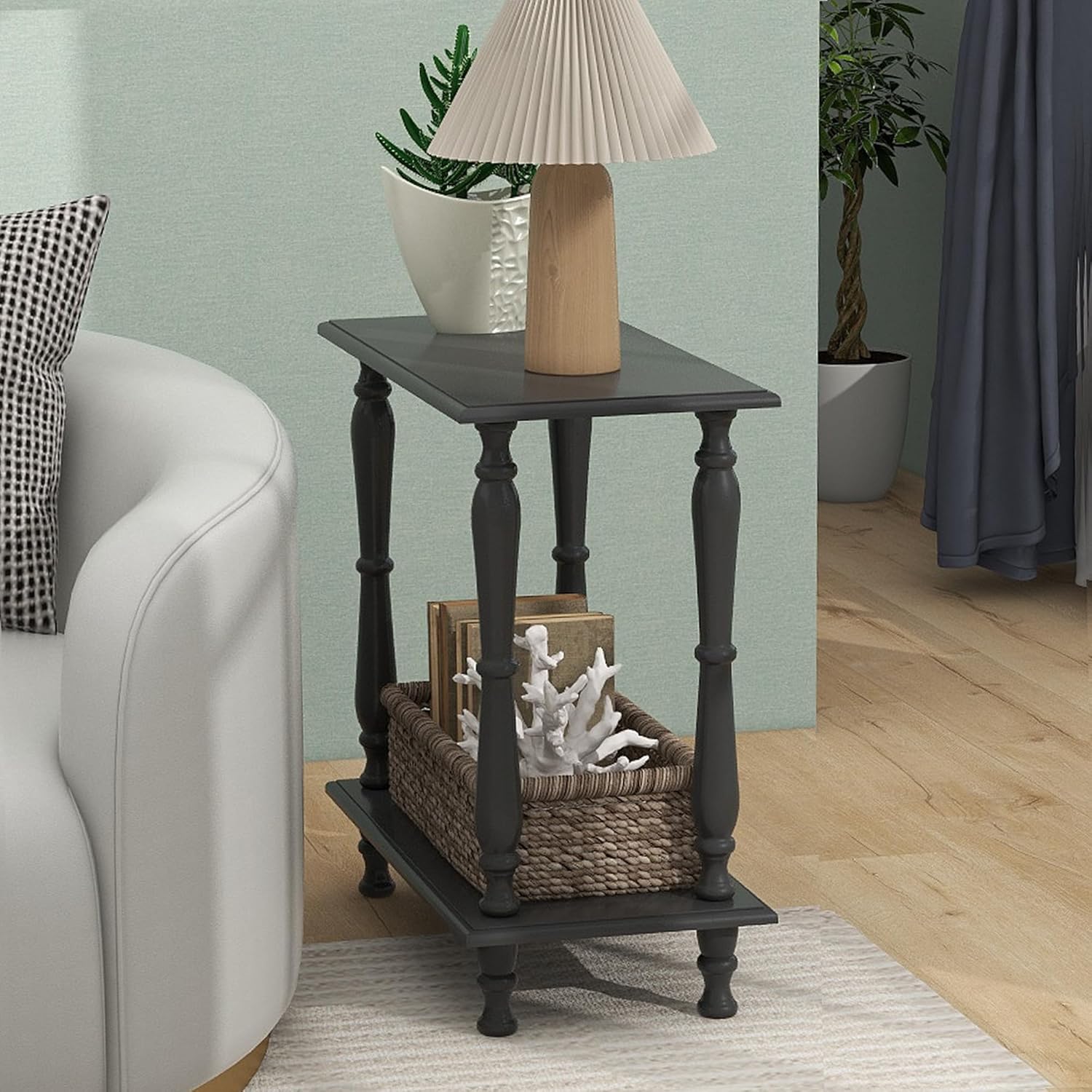 White 2-Tier Wooden Side Table – Vintage French Style for Living Room & Bedroom, Perfect for Small Spaces