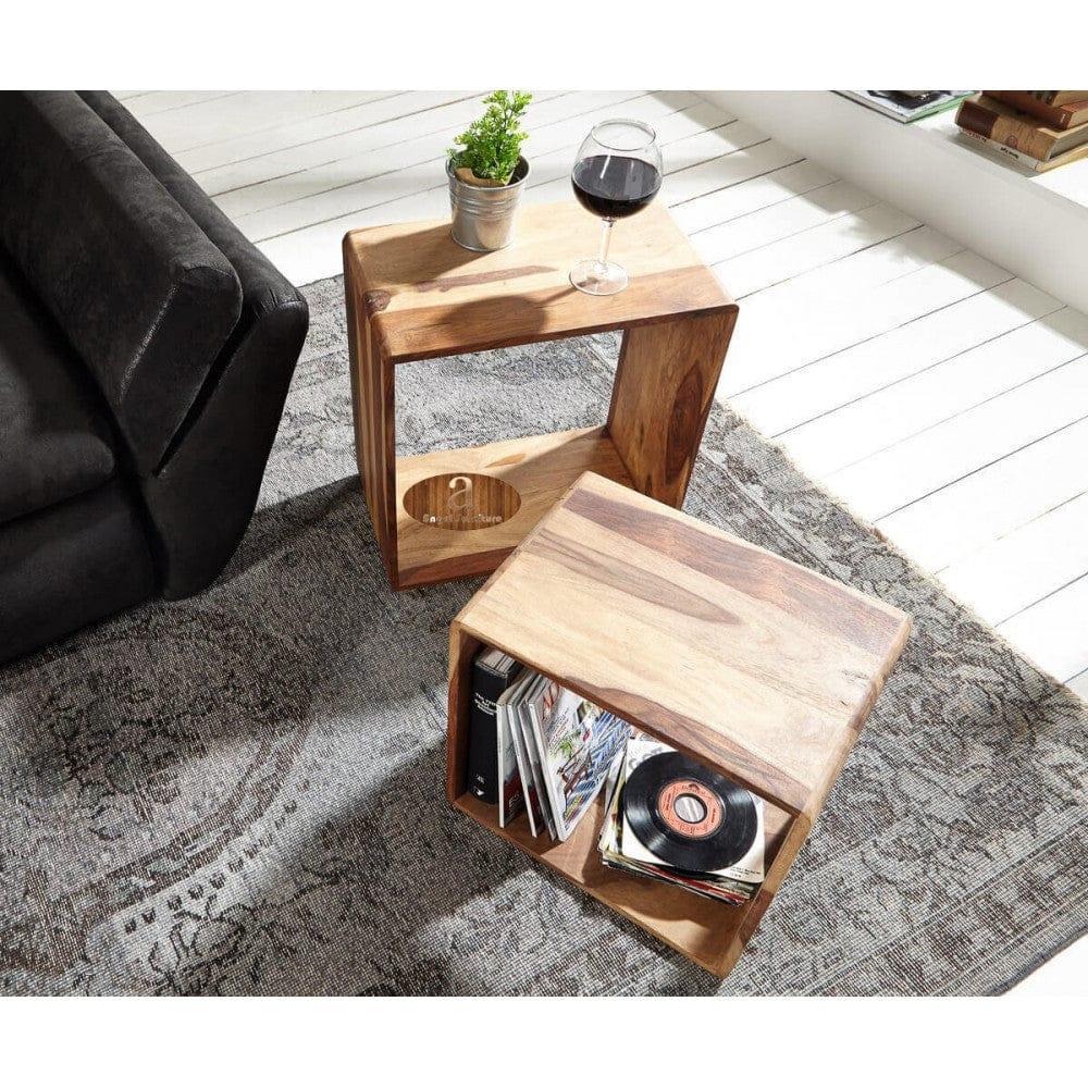Handcrafted Sheesham Wood Side Table with Magazine Rack – Modern Wooden End Table for Living Room or Bedroom