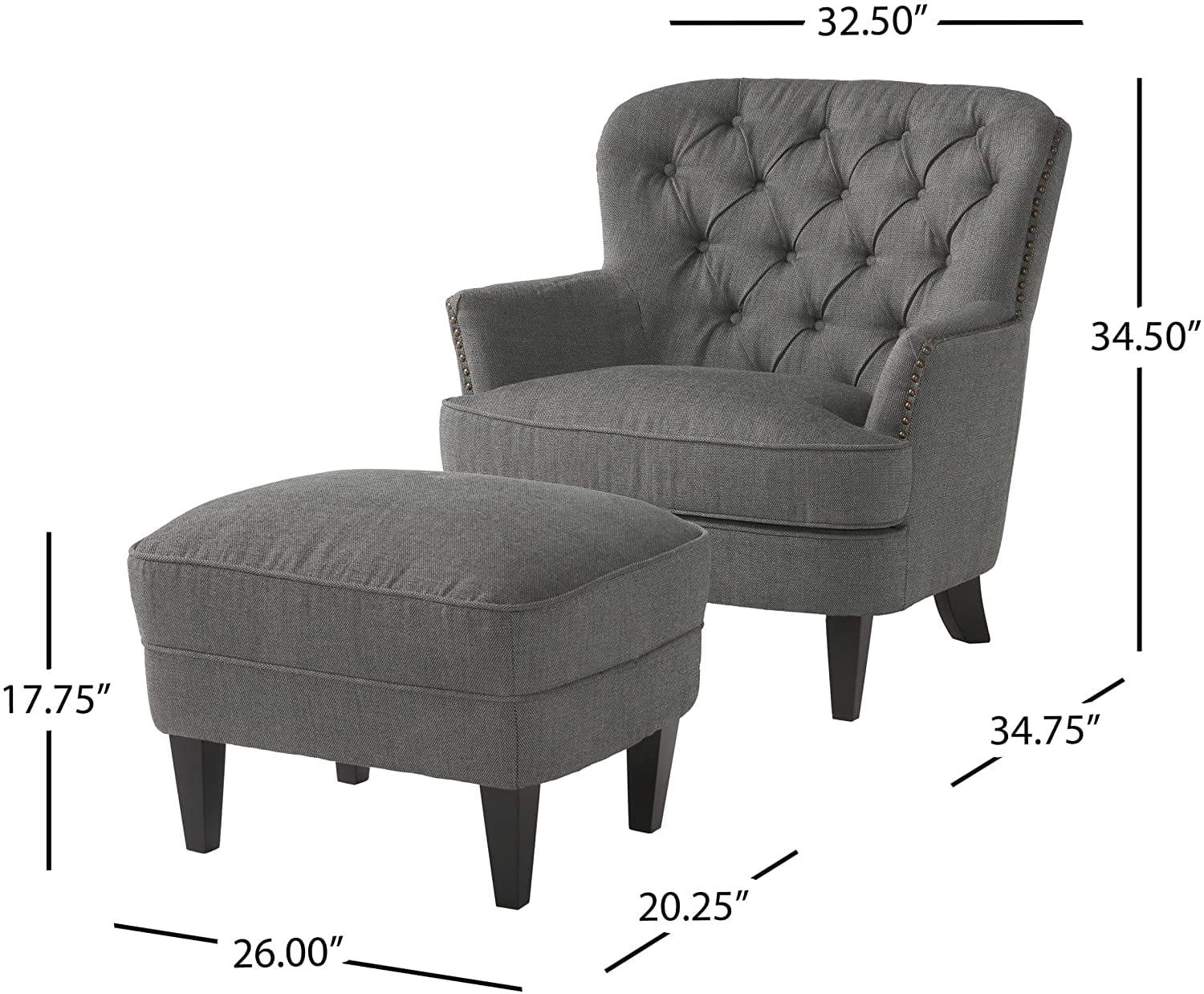 Tafton Fabric Club Chair and Ottoman Grey