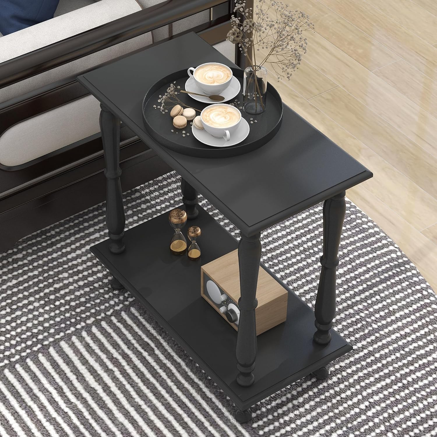 White 2-Tier Wooden Side Table – Vintage French Style for Living Room & Bedroom, Perfect for Small Spaces