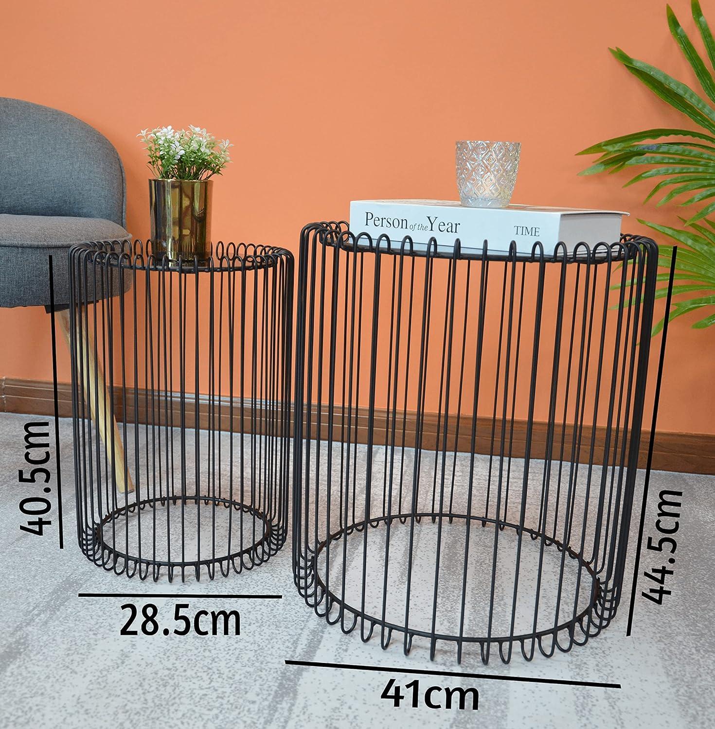 Nesting Black Wire End Tables with Mirrored Top – Set of 2 | Modern Art Deco Elegance