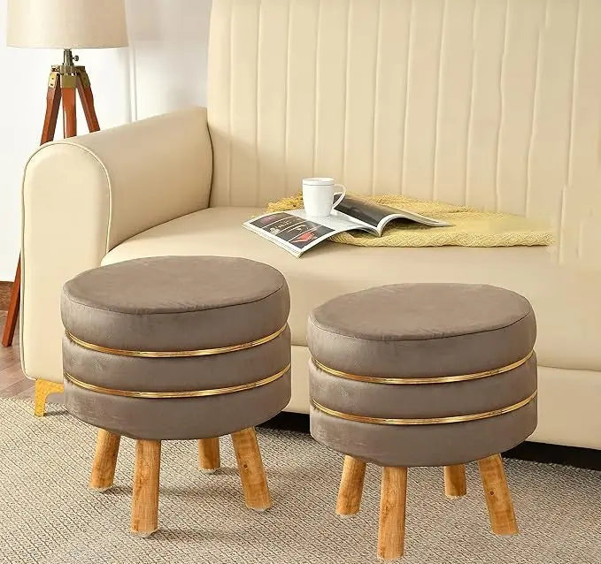 Ottoman Stool for Living Room โ Set of 2 (Grey, 16x16x18)
