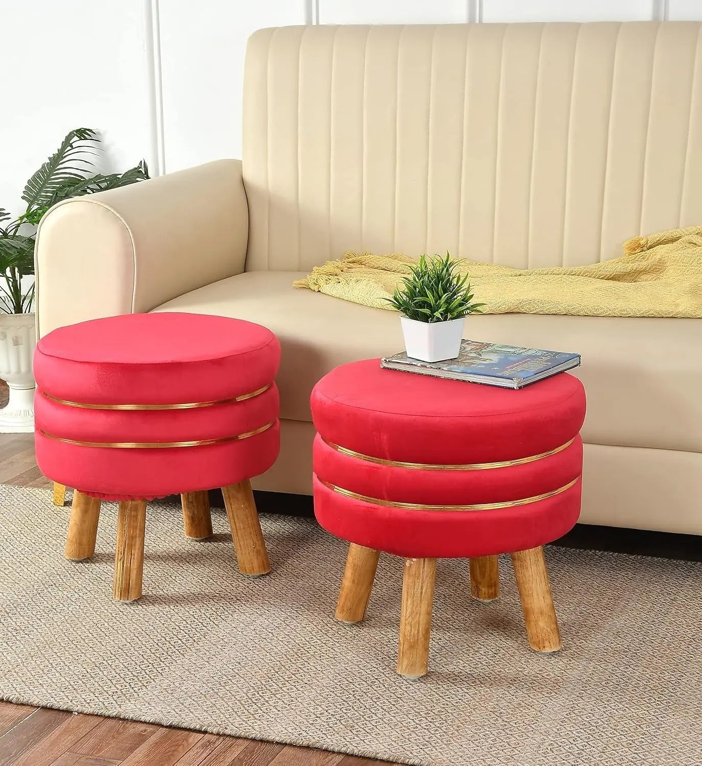 Ottoman Stool for Living Room โ Set of 2 (Grey, 16x16x18)