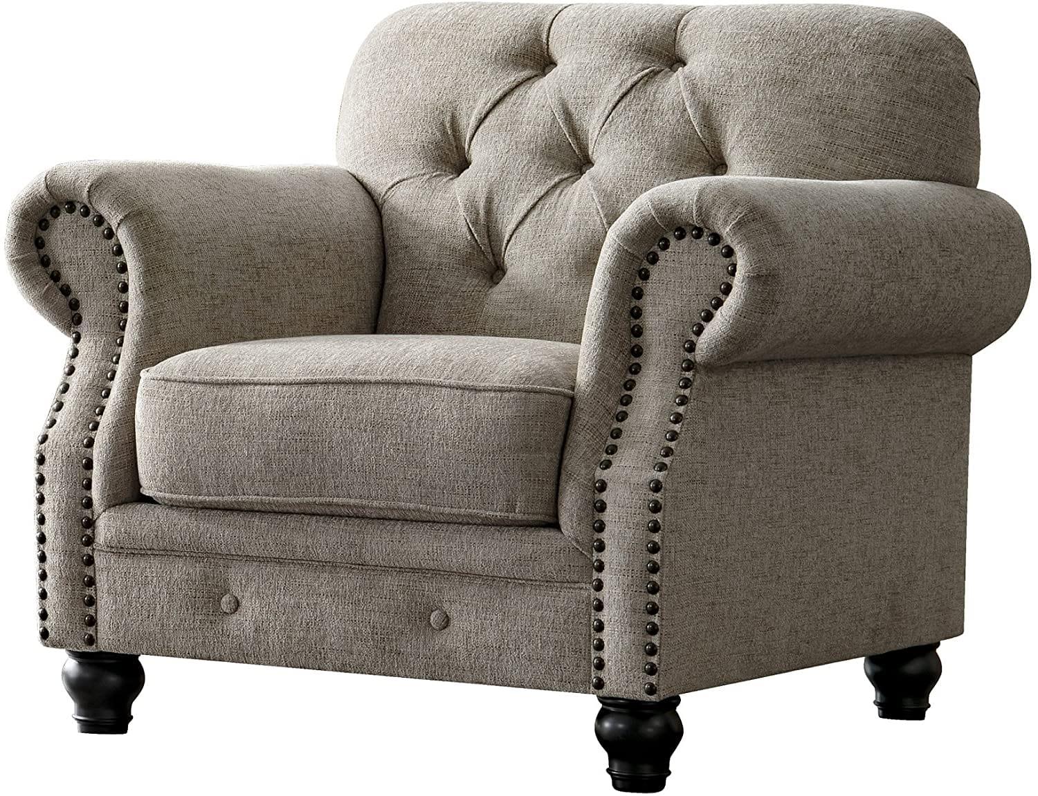 Luxury Chesterfield Chenille Diamond Tufted Living Room Sofa, Armchair
