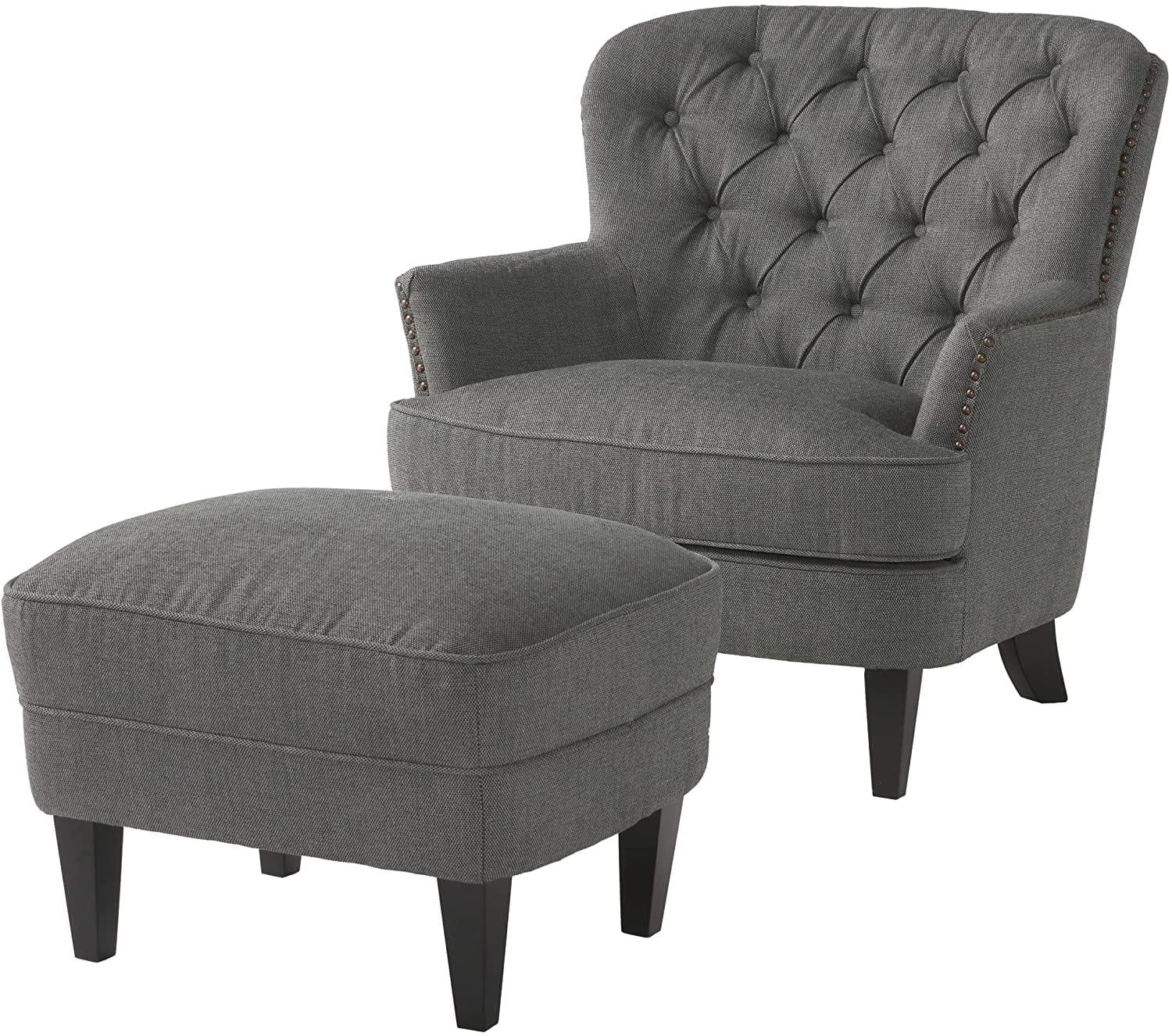 Tafton Fabric Club Chair and Ottoman Grey