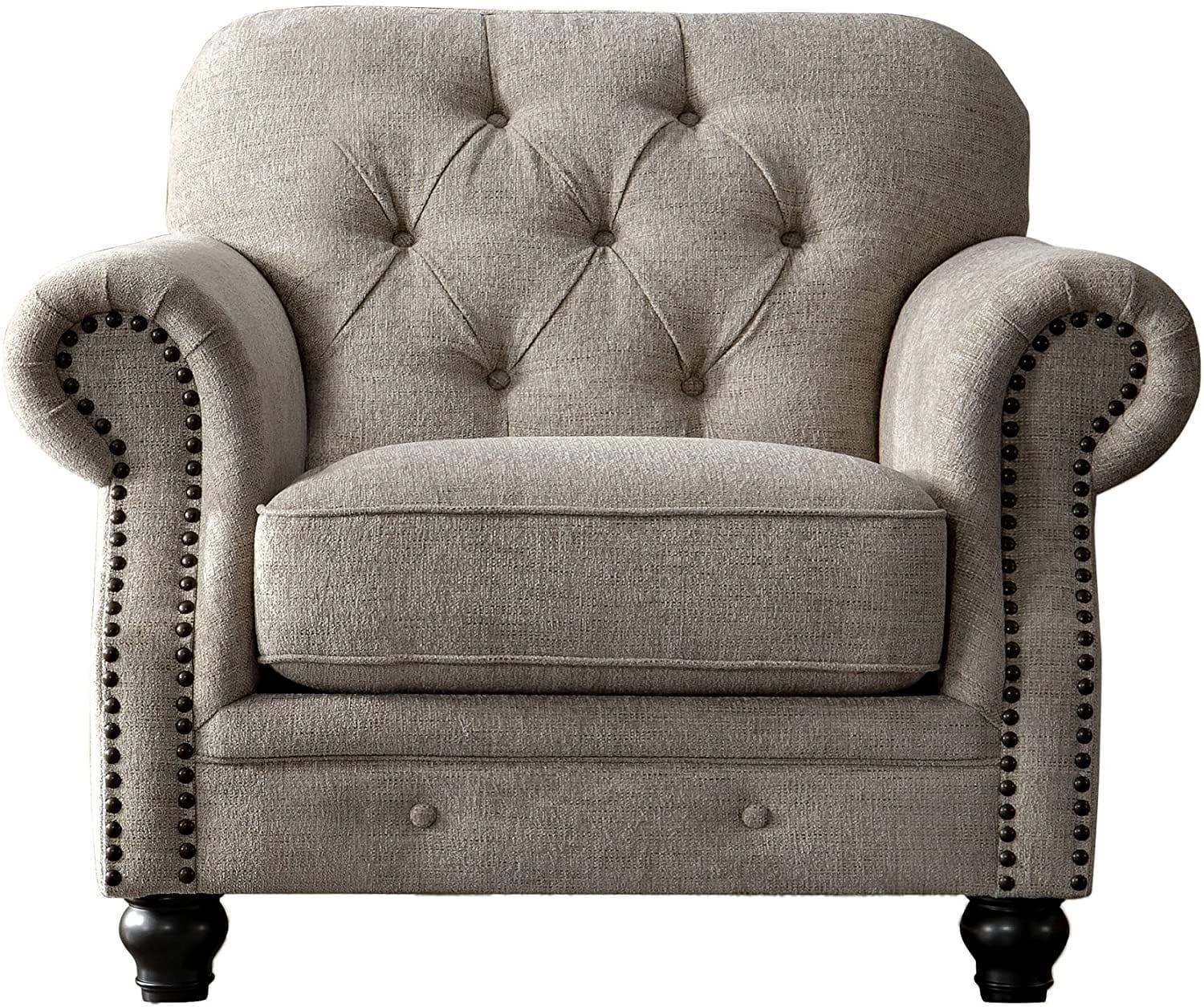 Luxury Chesterfield Chenille Diamond Tufted Living Room Sofa, Armchair