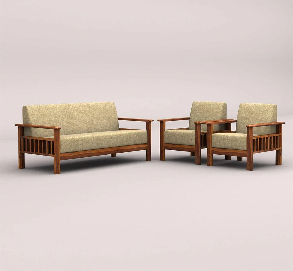 EDWIN 3+1+1 WOODEN SOFA SET (HONEY FINISH)