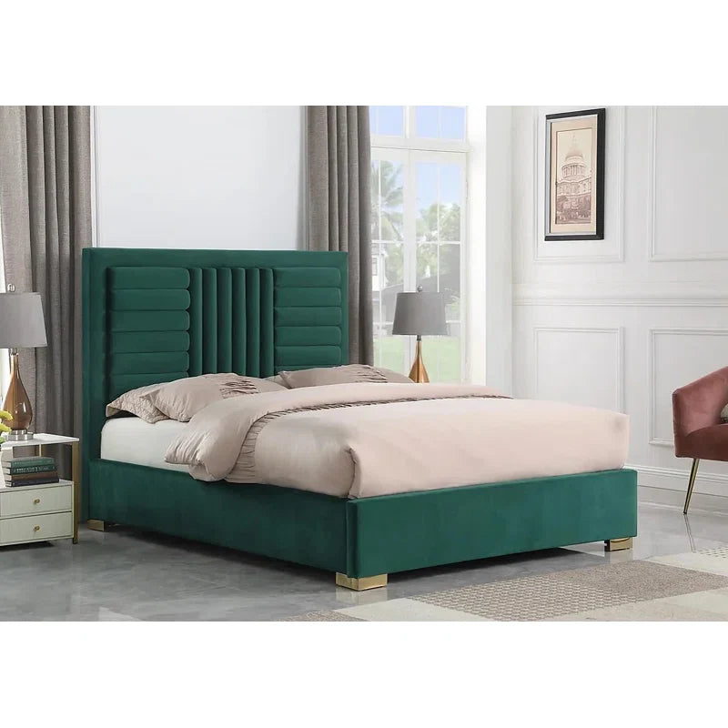 Elegant Green Upholstered Bed Frame