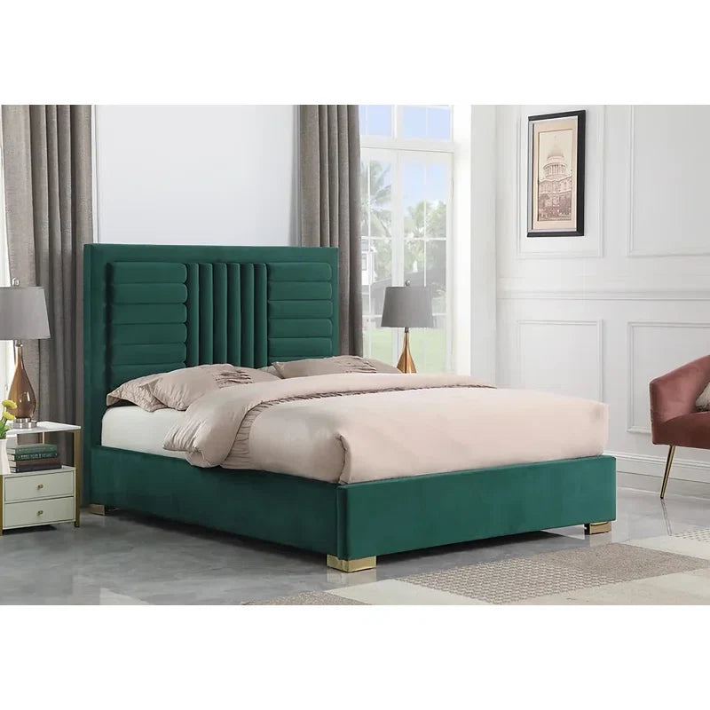 Elegant Green Upholstered Bed Frame