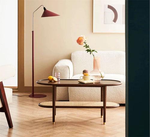 soundrya Coffee Table with Rattan Shelf Storage