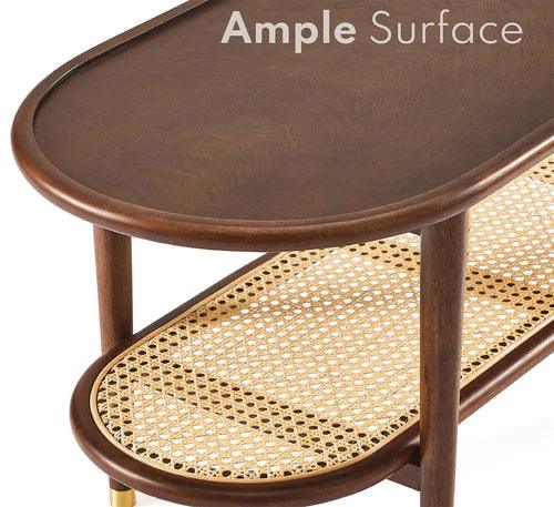 soundrya Coffee Table with Rattan Shelf Storage