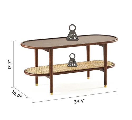 soundrya Coffee Table with Rattan Shelf Storage