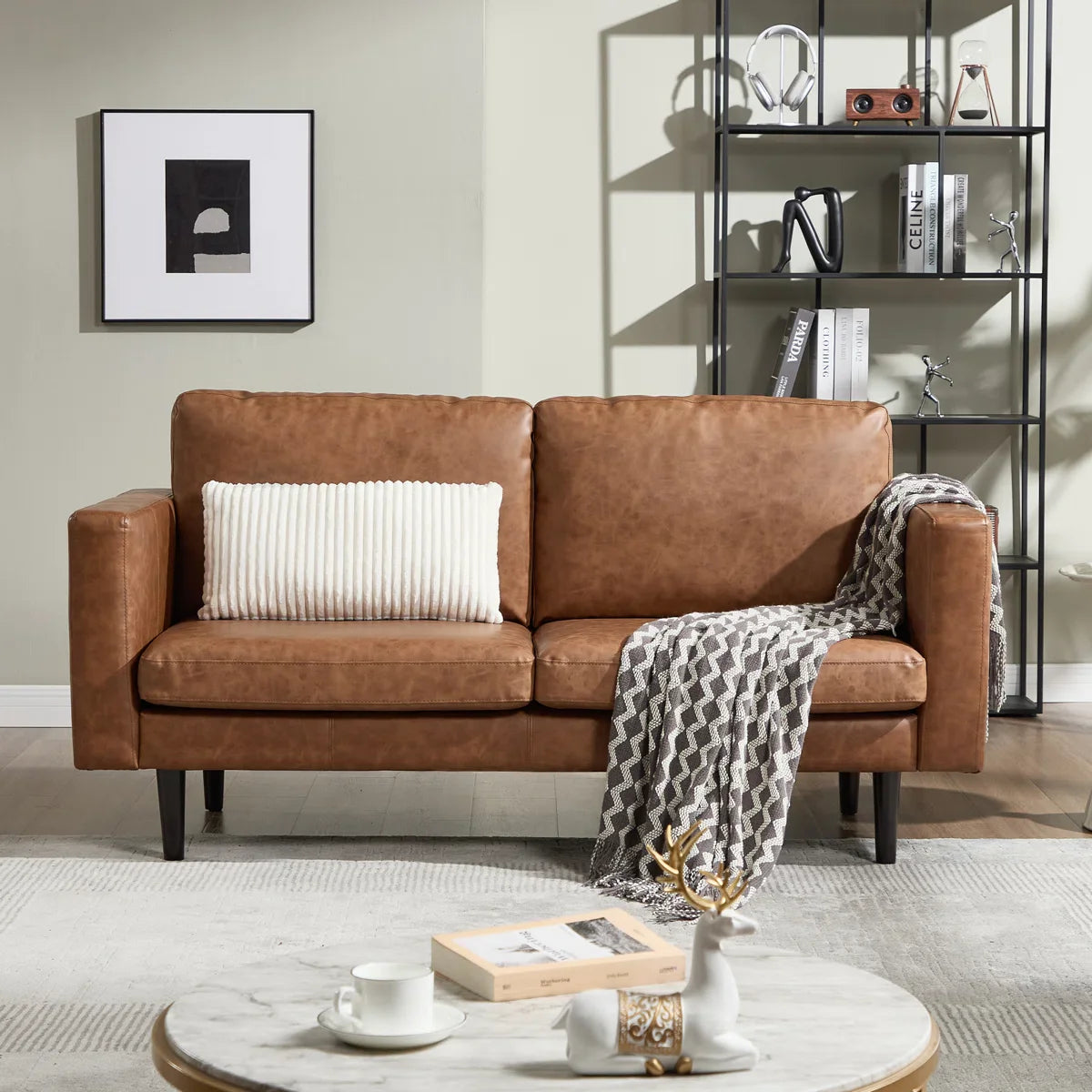 Mid-Century Faux Leather Loveseat – 65