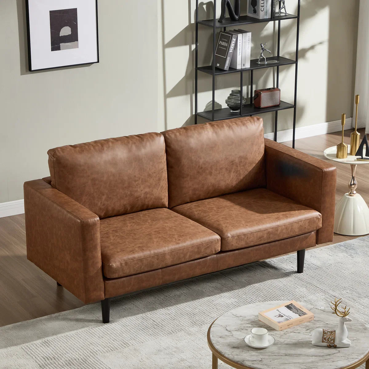 Mid-Century Faux Leather Loveseat – 65