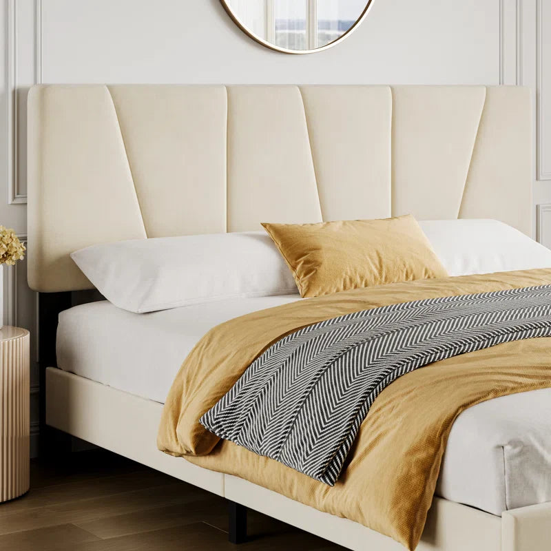 Bed Frame With Headboard Adjustable, Velvet Upholstered Platform Bed With Headboard