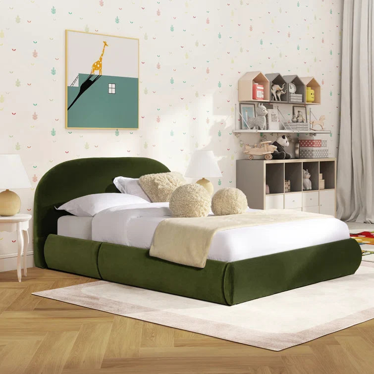 Berteal Puffy Grounded Upholstered Platform Bed, Olive Green Performance Velvet