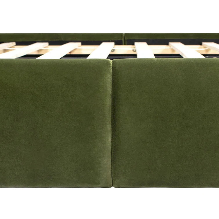 Berteal Puffy Grounded Upholstered Platform Bed, Olive Green Performance Velvet