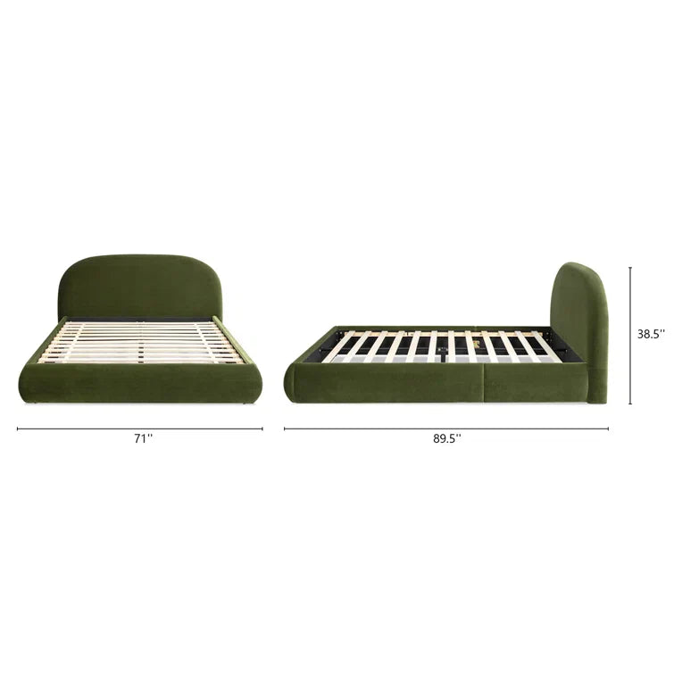 Berteal Puffy Grounded Upholstered Platform Bed, Olive Green Performance Velvet