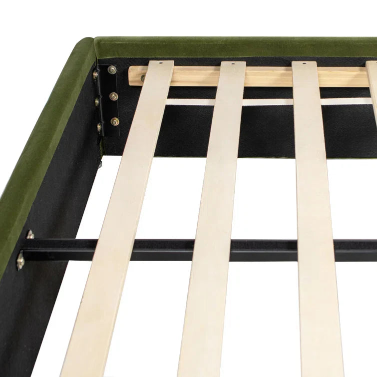Berteal Puffy Grounded Upholstered Platform Bed, Olive Green Performance Velvet