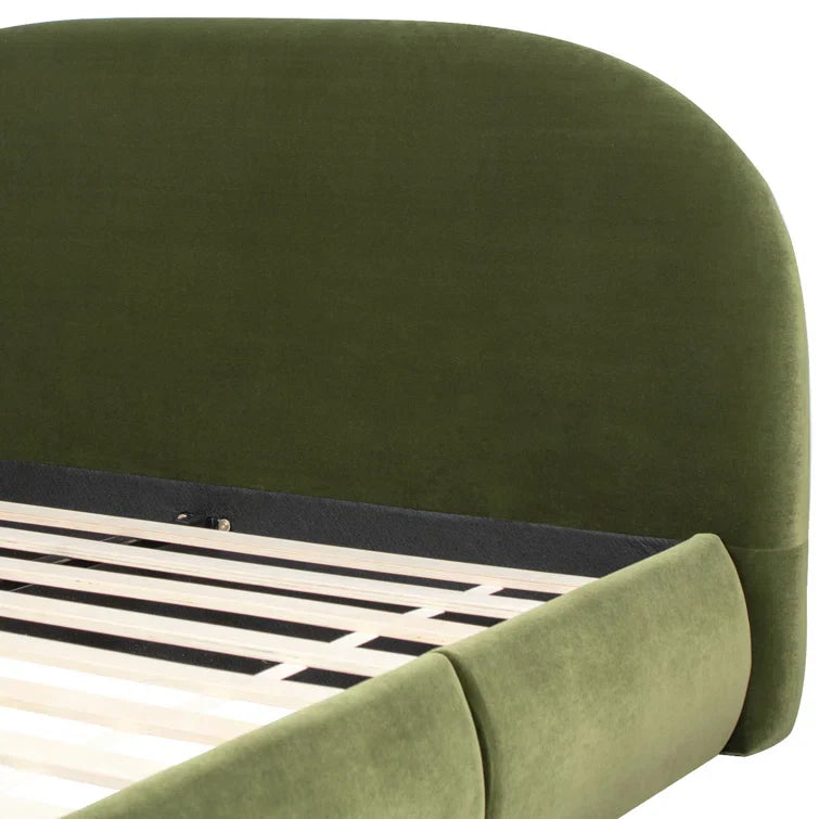 Berteal Puffy Grounded Upholstered Platform Bed, Olive Green Performance Velvet