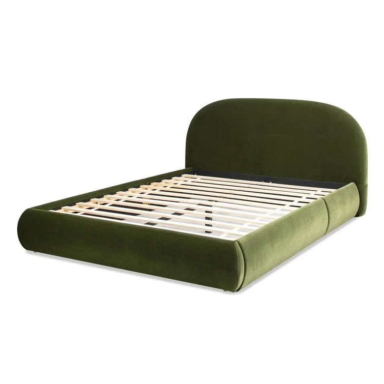 Berteal Puffy Grounded Upholstered Platform Bed, Olive Green Performance Velvet